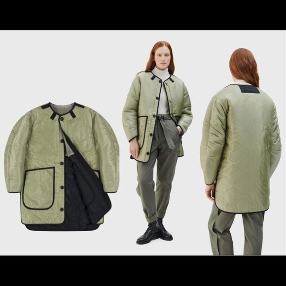 Marfa Stance Signature Shearling Quilt Jacket in Pale Jade / Pale Sage Coat XS - Picture 4 of 13